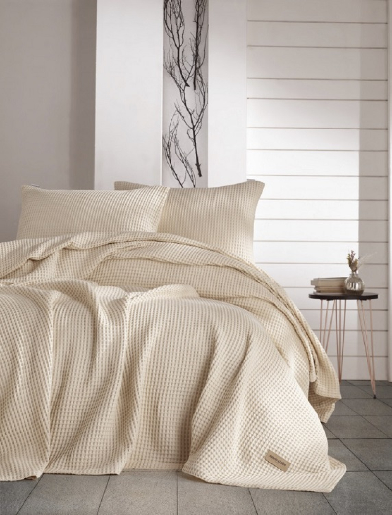 Bej вафельне протирадло з наволочками 240х260см. Marie Claire Туреччина.
