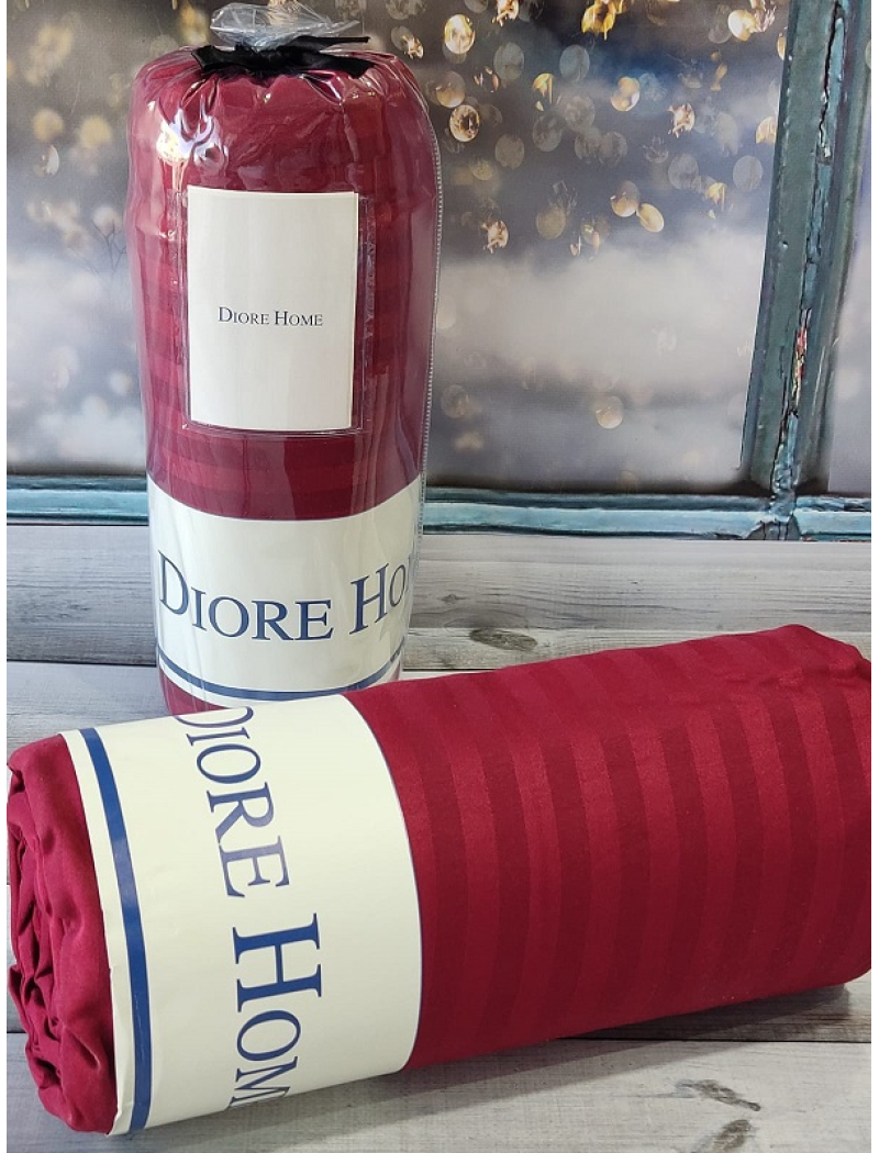 160х200см. Простирадло на резинці. Сатин-страйп. Bordo. Diore Туреччина.