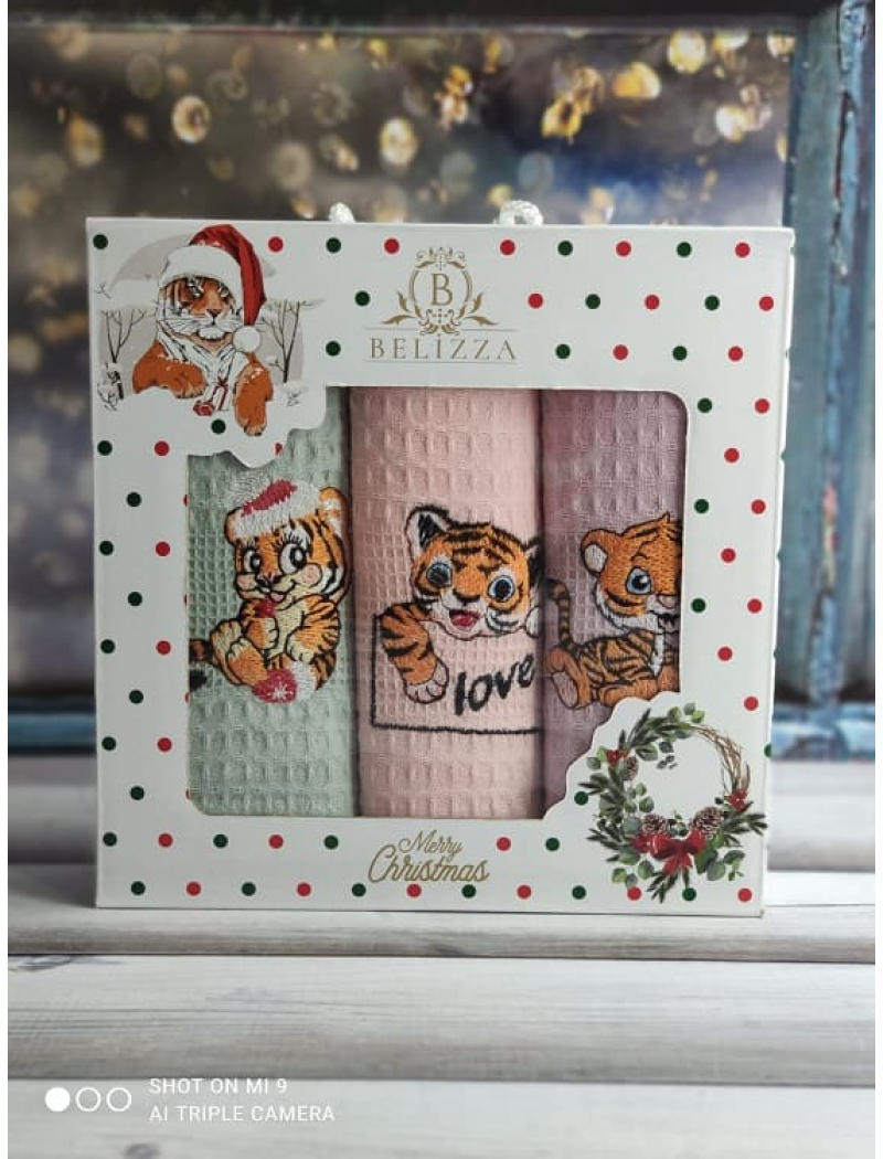 Belizza Tiger sapkali 003 love, вафельні рушники 40х60см., 3в1