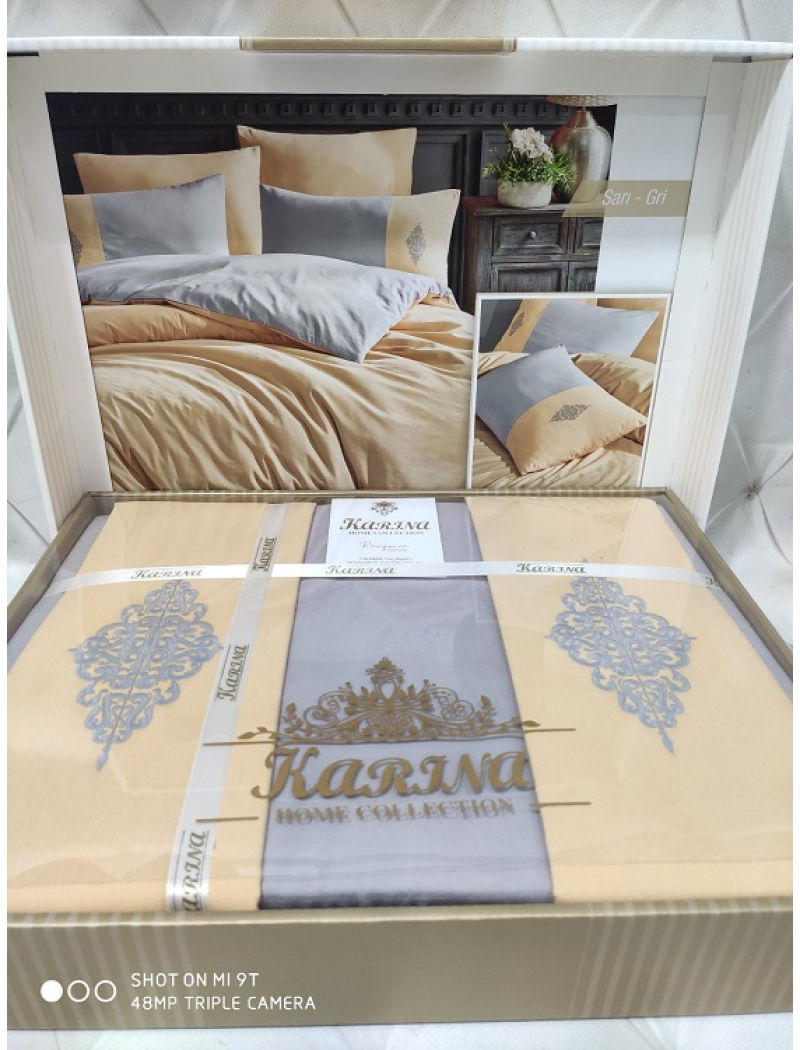 Sari gri постільна білизна з вишивкою. Євро розмір. Ранфорс. Karina Туреччина.