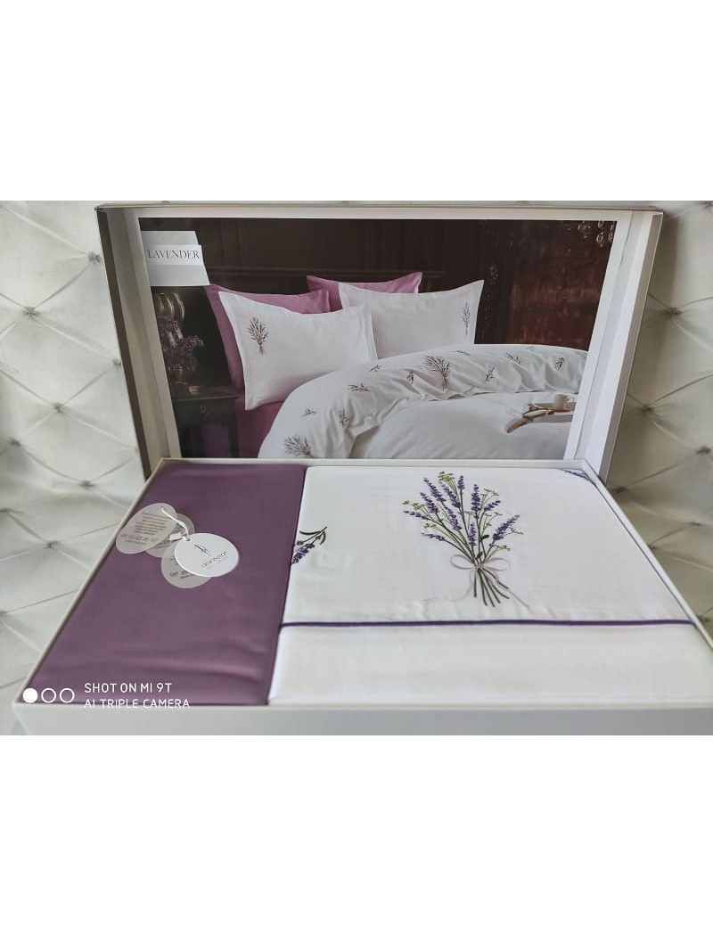 Lavender сатинова постіль з вишивкою. Євро розмір. Dantela vita Туреччина.