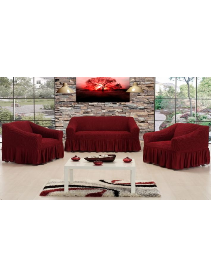 Altinkoza. Bordo чохли на диван та крісла зі спідницею.