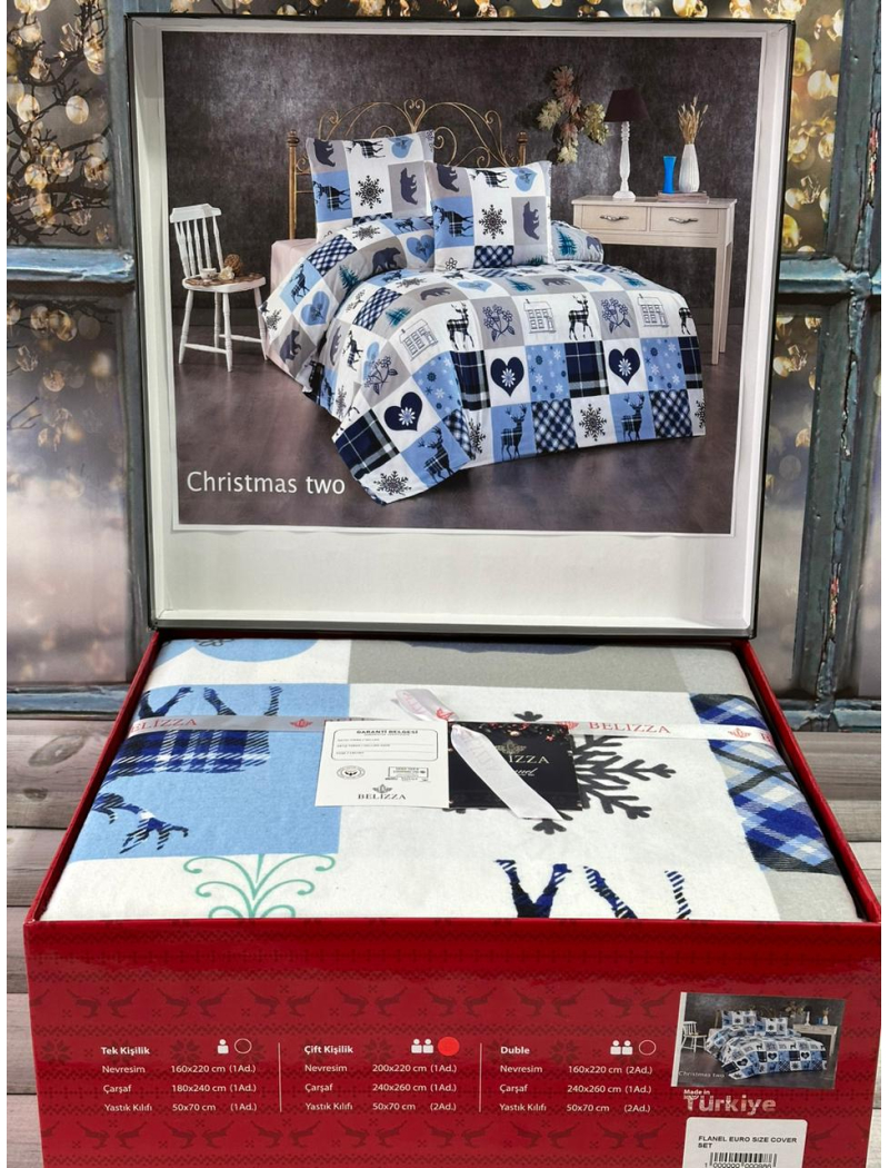 Chrismas two Євро фланелева постільна білизна. Бавовна.