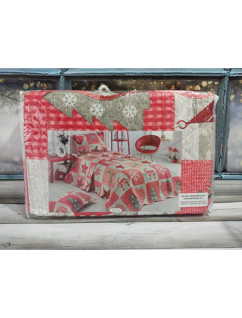 9863 red стботане покривало 250х260см. Бавовна. Miss Bella Туреччина