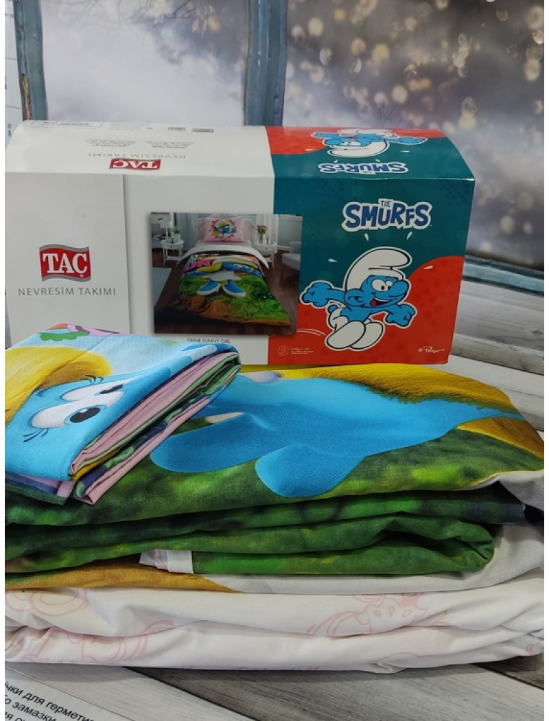 Smurfes полуторна дитяча постіль. Ранфорс. TAC Туреччина.