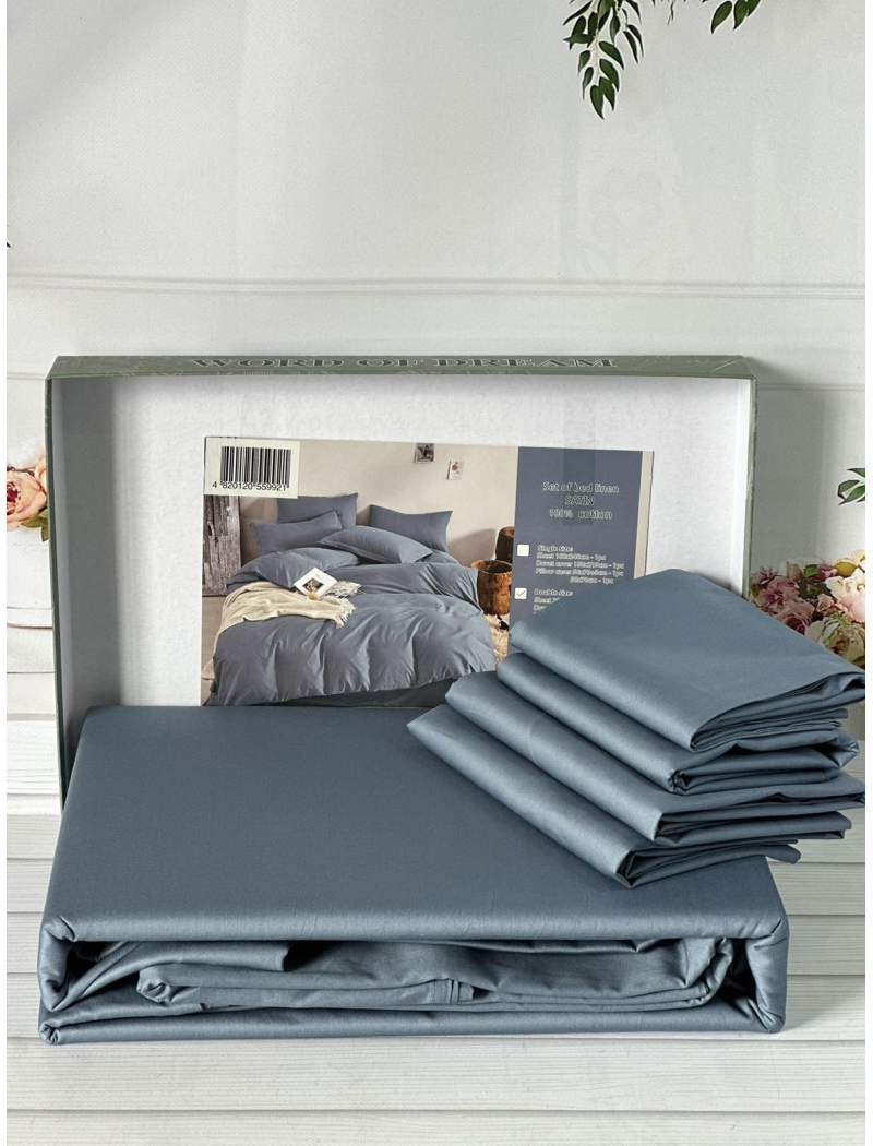 Blue сатинова постільна білизна євро розміру. Word of dream.