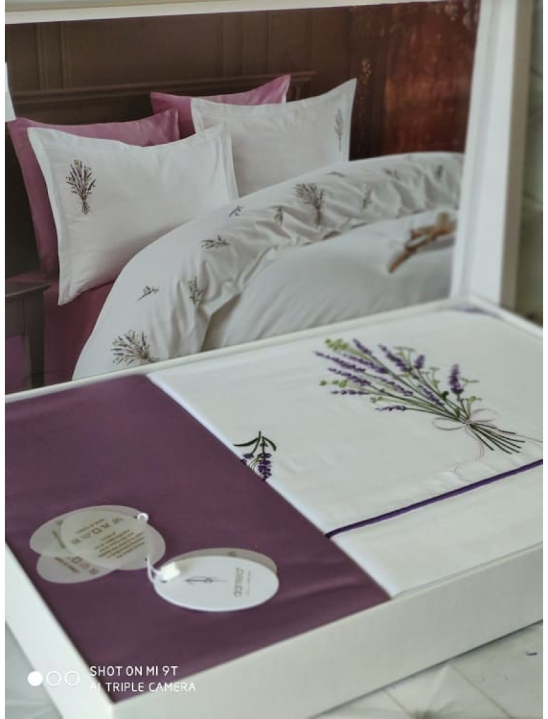 Lavender сатинова постіль з вишивкою. Євро розмір. Dantela vita Туреччина.