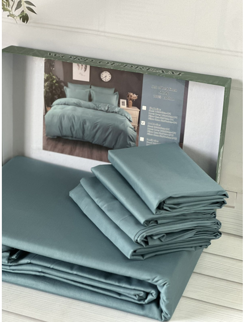 Petrol сатинова постільна білизна євро розміру. Word of dream.