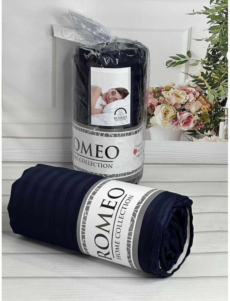 Line Lacivert 180х200см. Простирадло на резинці. Сатин-страйп. Romeo Туреччина.