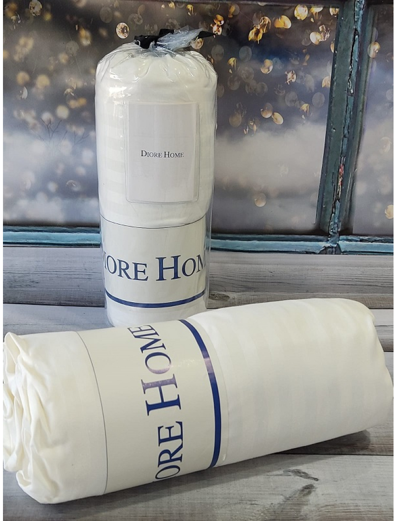 180х200см. Простирадло на резинці. Сатин-страйп. Cream. Diore Туреччина.