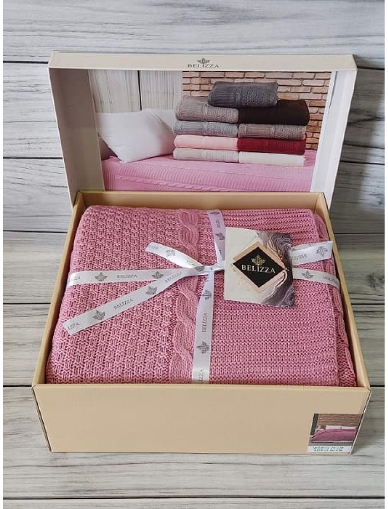 Pembe в'язаний акріловий плед. Belizza Туреччина.