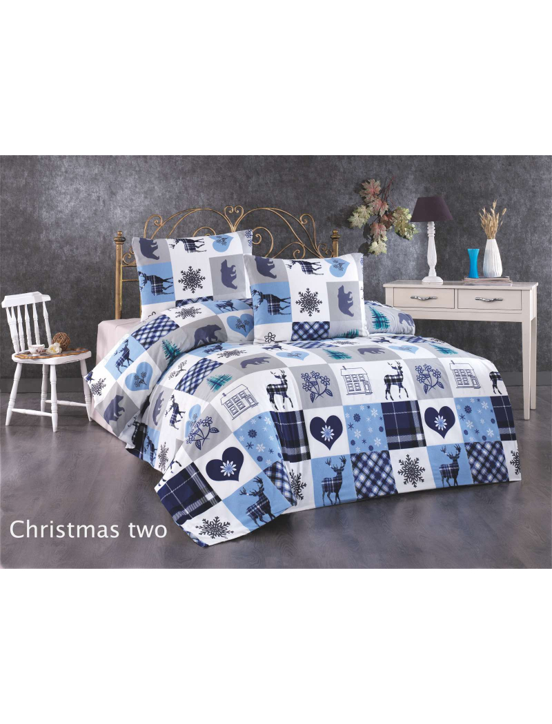 Chrismas two Євро фланелева постільна білизна. Бавовна.