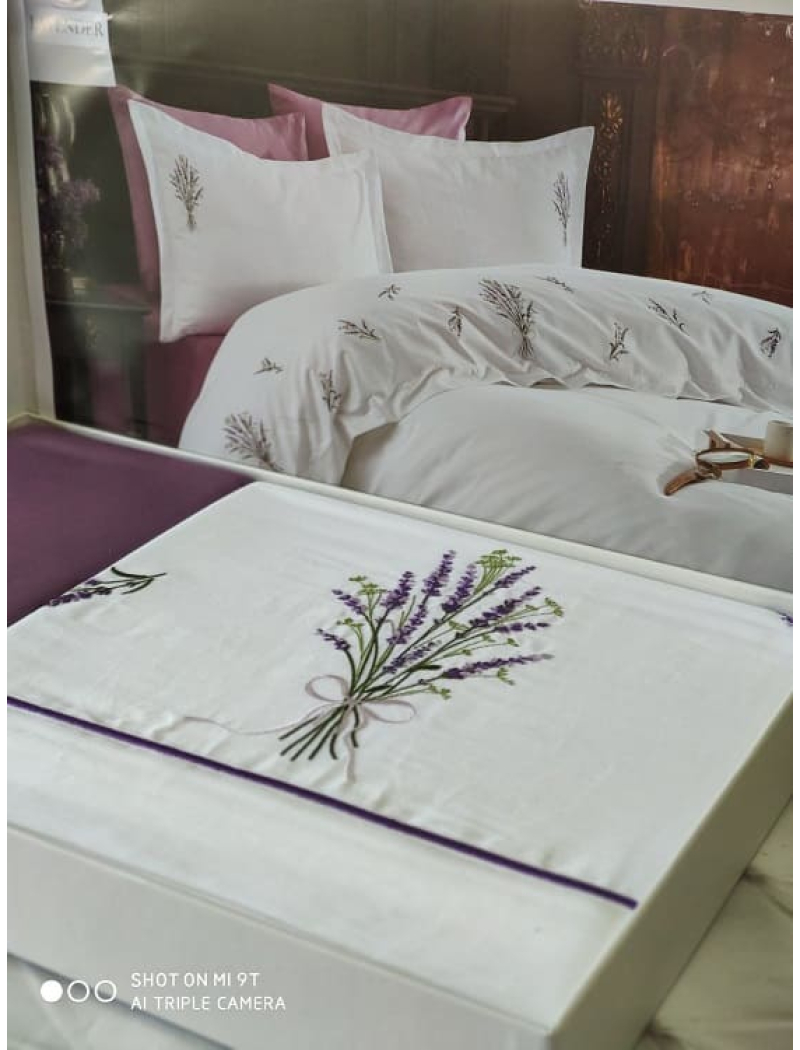 Lavender сатинова постіль з вишивкою. Євро розмір. Dantela vita Туреччина.