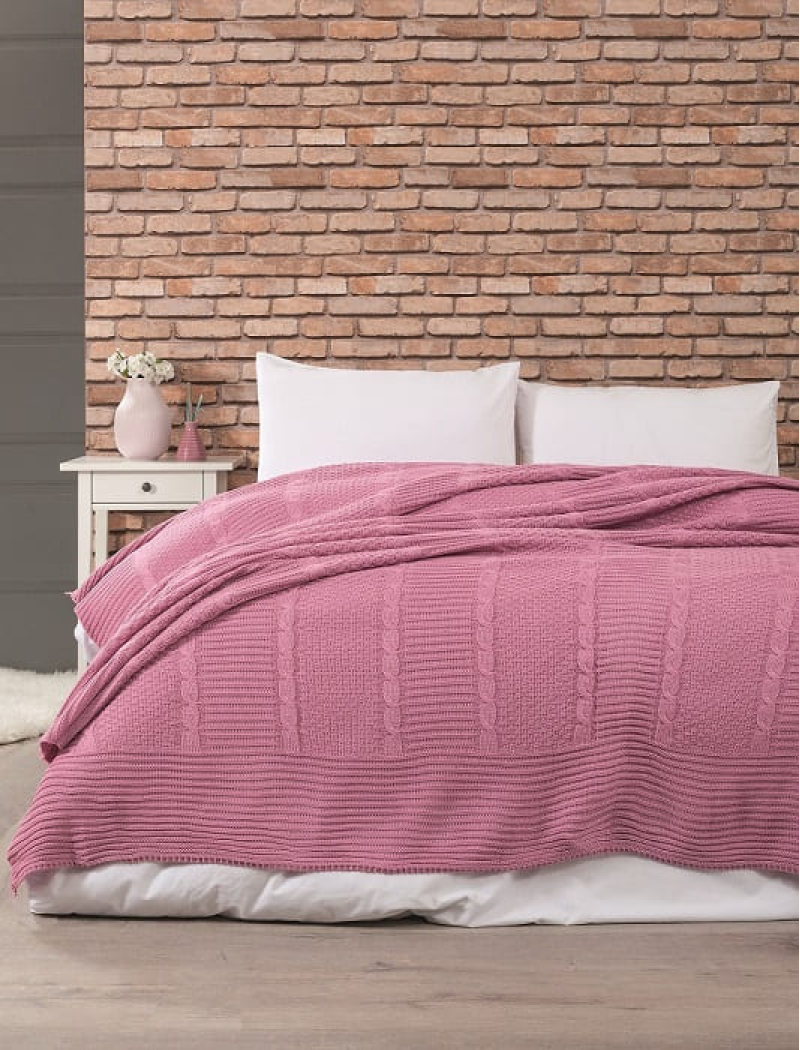 Pembe в'язаний акріловий плед. Belizza Туреччина.
