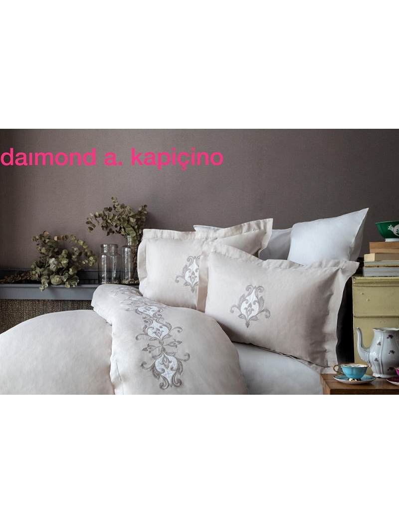 Diamond kapuchino сатинова постіль з вишивкою. Євро розмір. Pupilla Туреччина.
