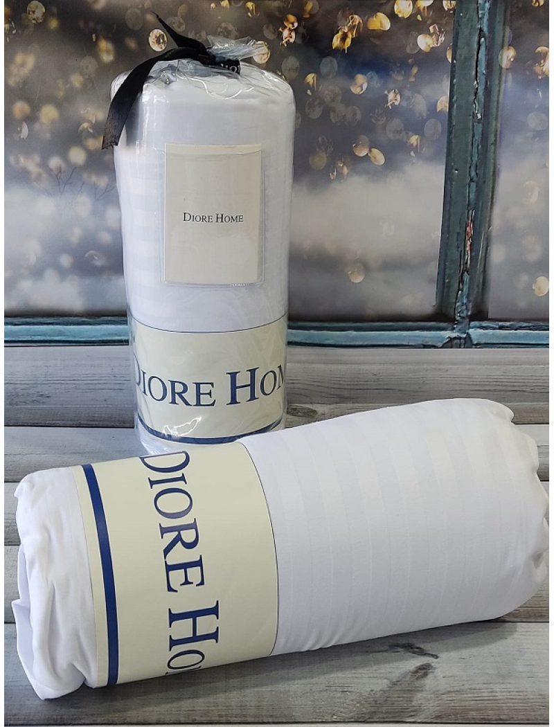 160х200см. Простирадло на резинці. Сатин-страйп. White. Diore Туреччина.