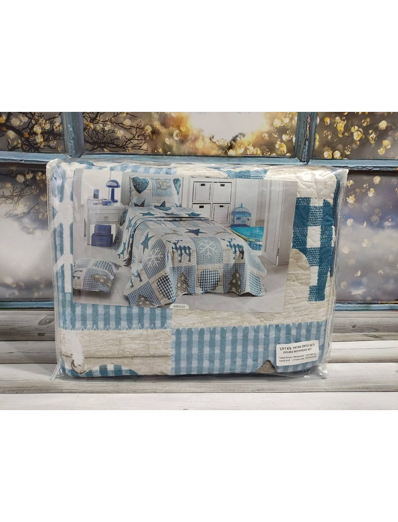 9863 mavi стботане покривало 250х260см. Бавовна. Miss Bella Туреччина