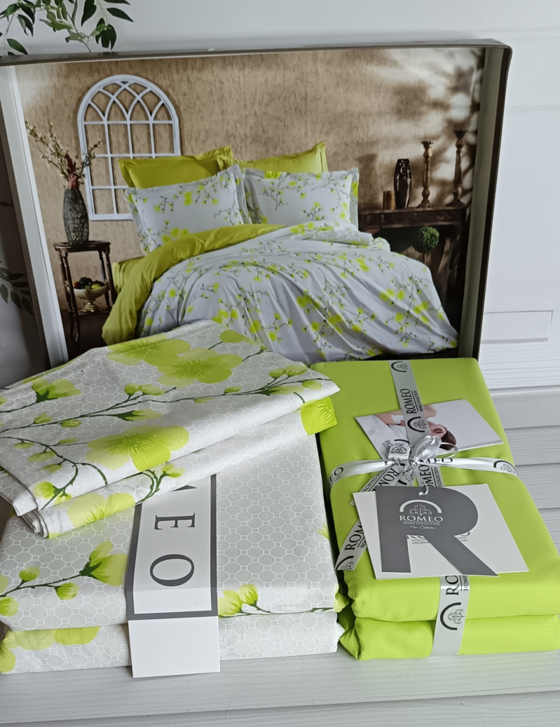 Poplin Sakura yesil постіль з поплин. Євро розмір. Romeo home Туреччина.