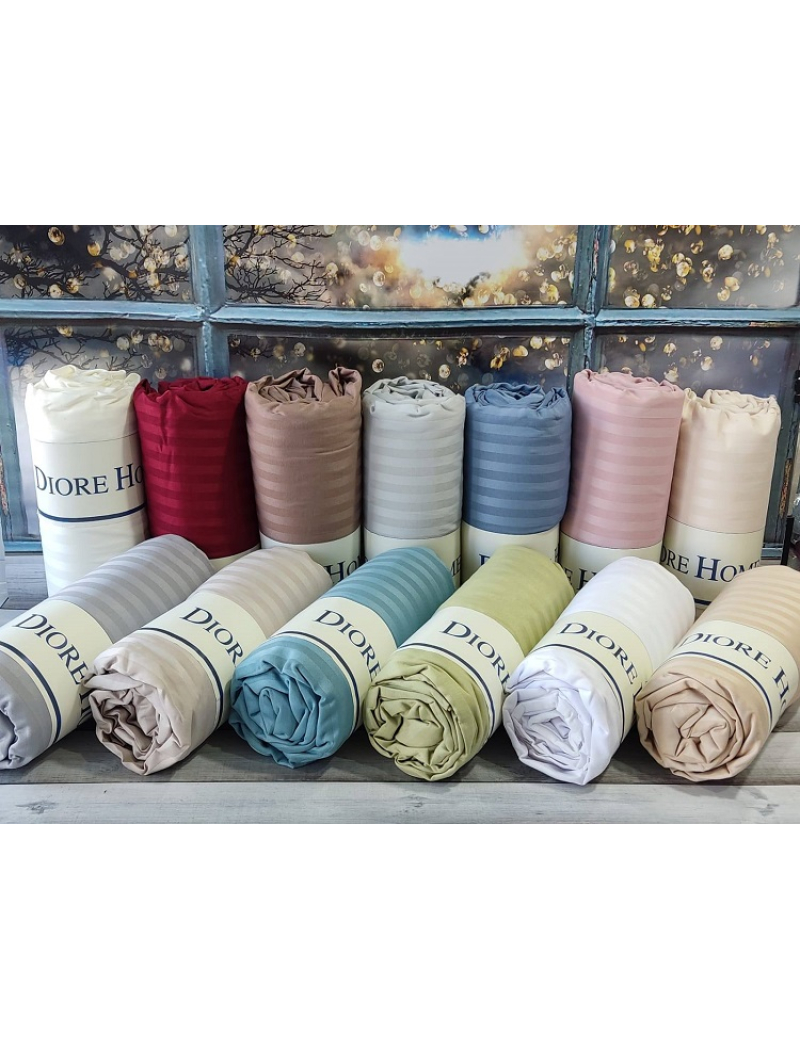 160х200см. Простирадло на резинці. Сатин-страйп.Moss. Diore Туреччина.