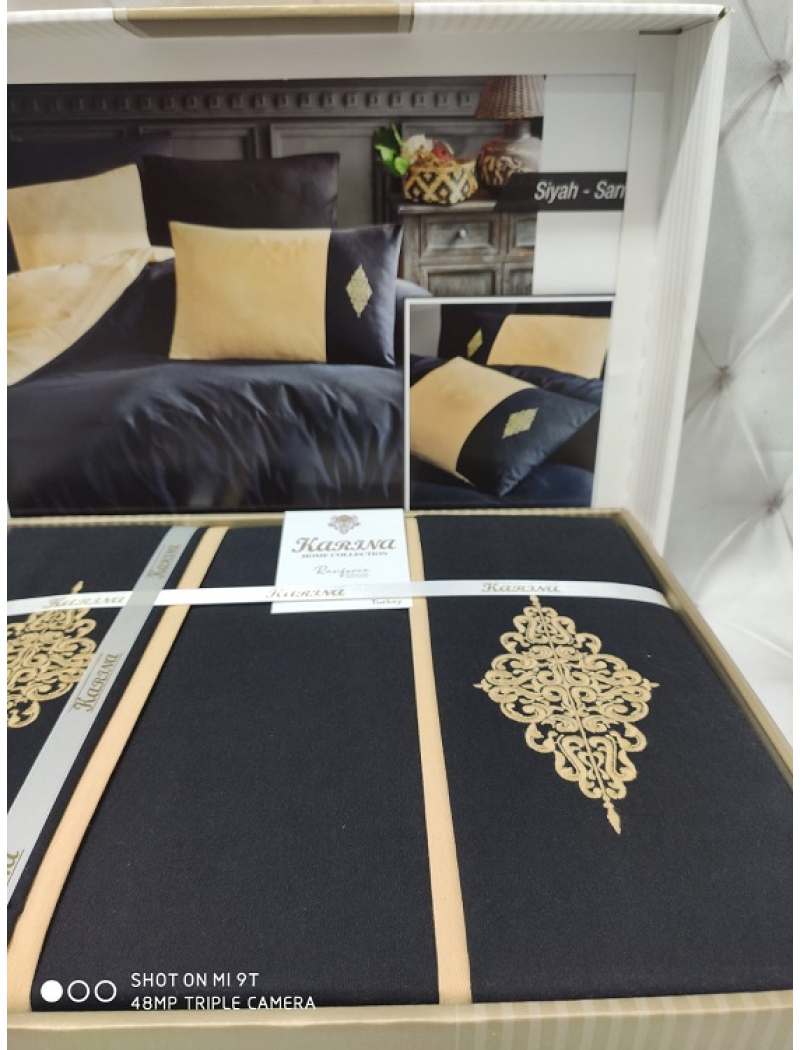 copy_Sari gri постільна білизна з вишивкою. Євро розмір. Ранфорс. Karina Туреччина.