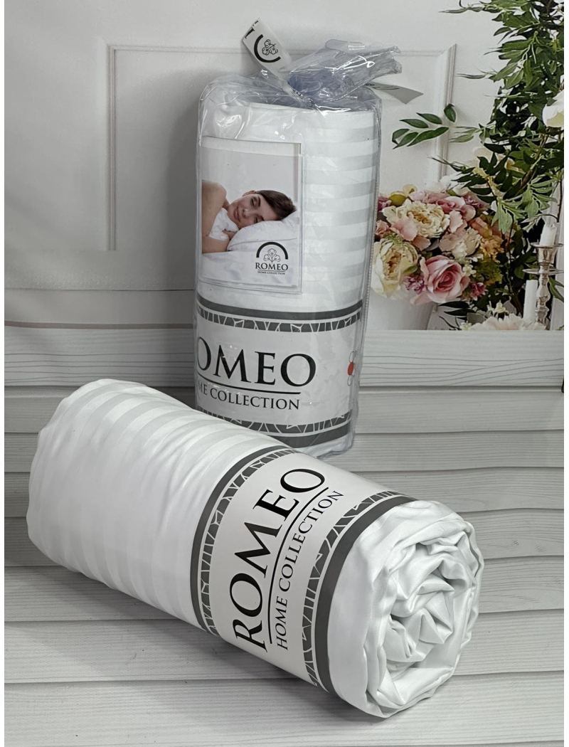 Line Beyaz 180х200см. Простирадло на резинці. Сатин-страйп. Romeo Туреччина.
