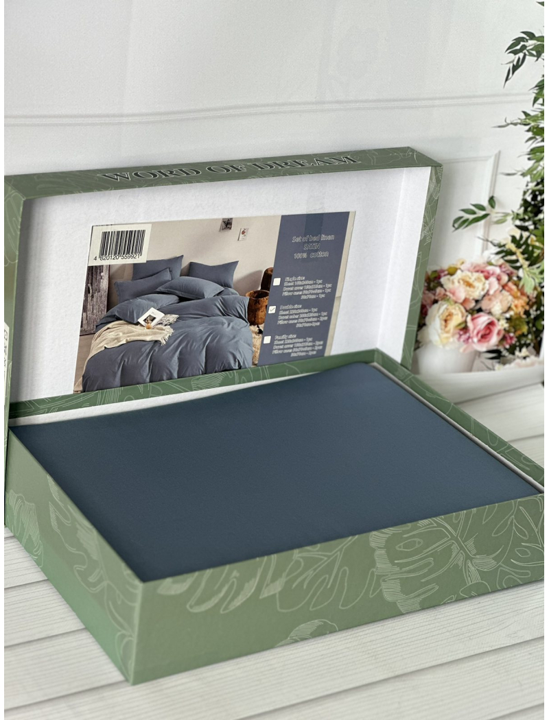 Blue сатинова постільна білизна євро розміру. Word of dream.