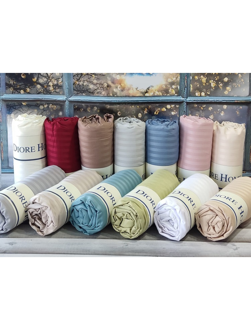 160х200см. Простирадло на резинці. Сатин-страйп.Moss. Diore Туреччина.