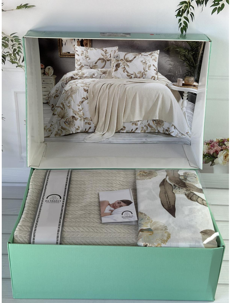 Bej Літній набір з Плед машинна в'язка. Romeo home Туреччина