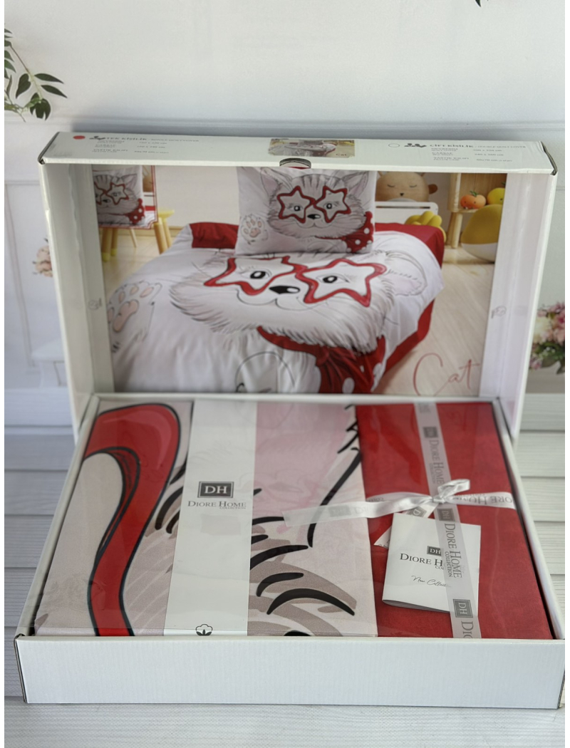 Cat дитча полуторна постільна білизна. Ранфорс. Romeo home Туреччина.