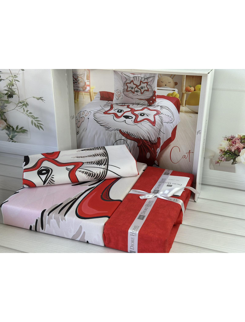 Cat дитча полуторна постільна білизна. Ранфорс. Romeo home Туреччина.