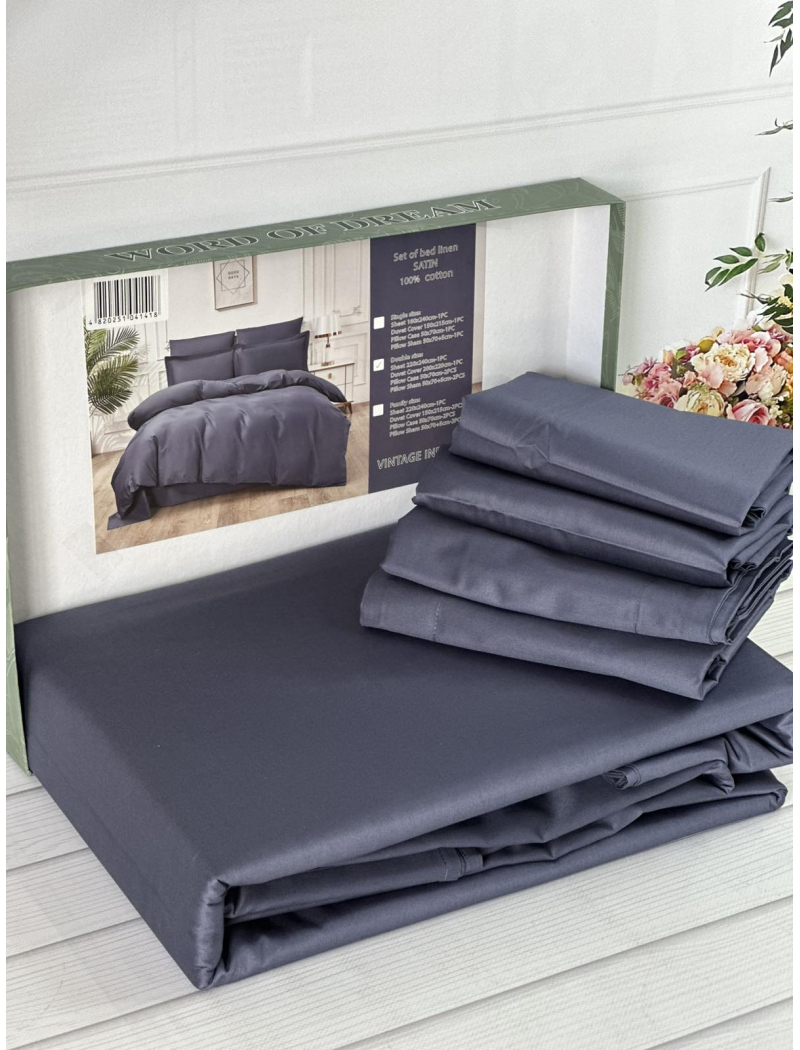 Antrasit сатинова постільна білизна євро розміру. Word of dream.