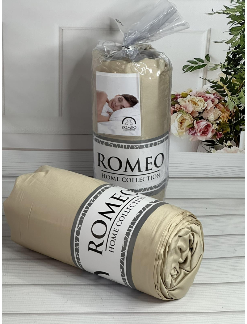 Duz bej 180х200см., сатинове простирадло на резинці. RomeoТуреччина.