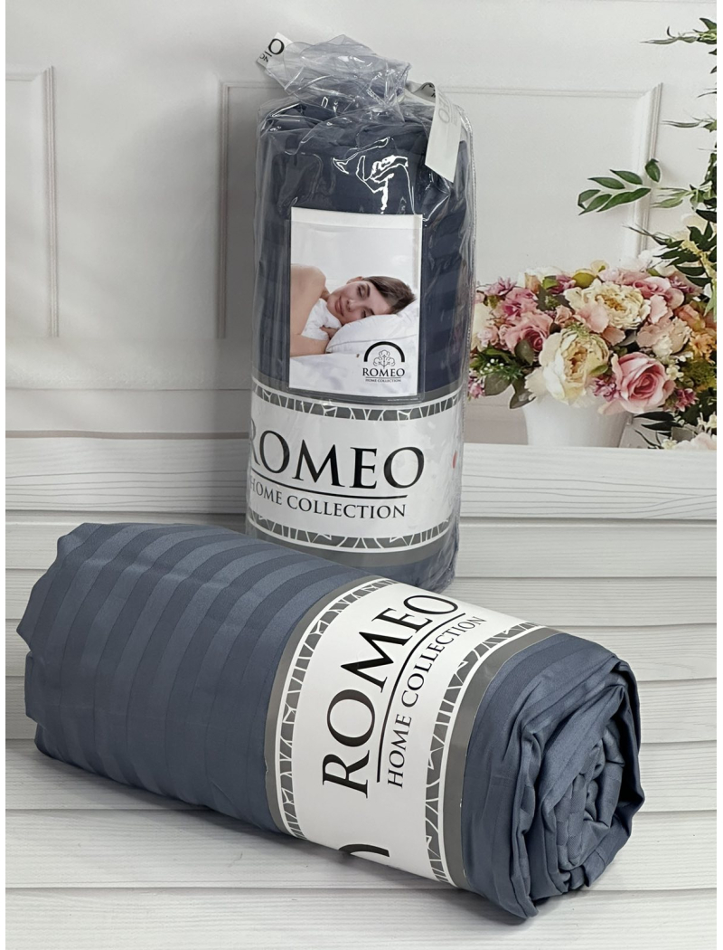Line Antrasit 180х200см. Простирадло на резинці. Сатин-страйп. Romeo Туреччина.