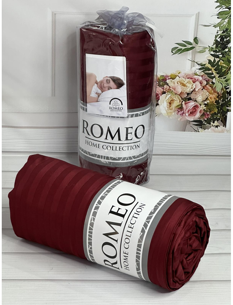 Line Bordo 180х200см. Простирадло на резинці. Сатин-страйп. Romeo Туреччина.