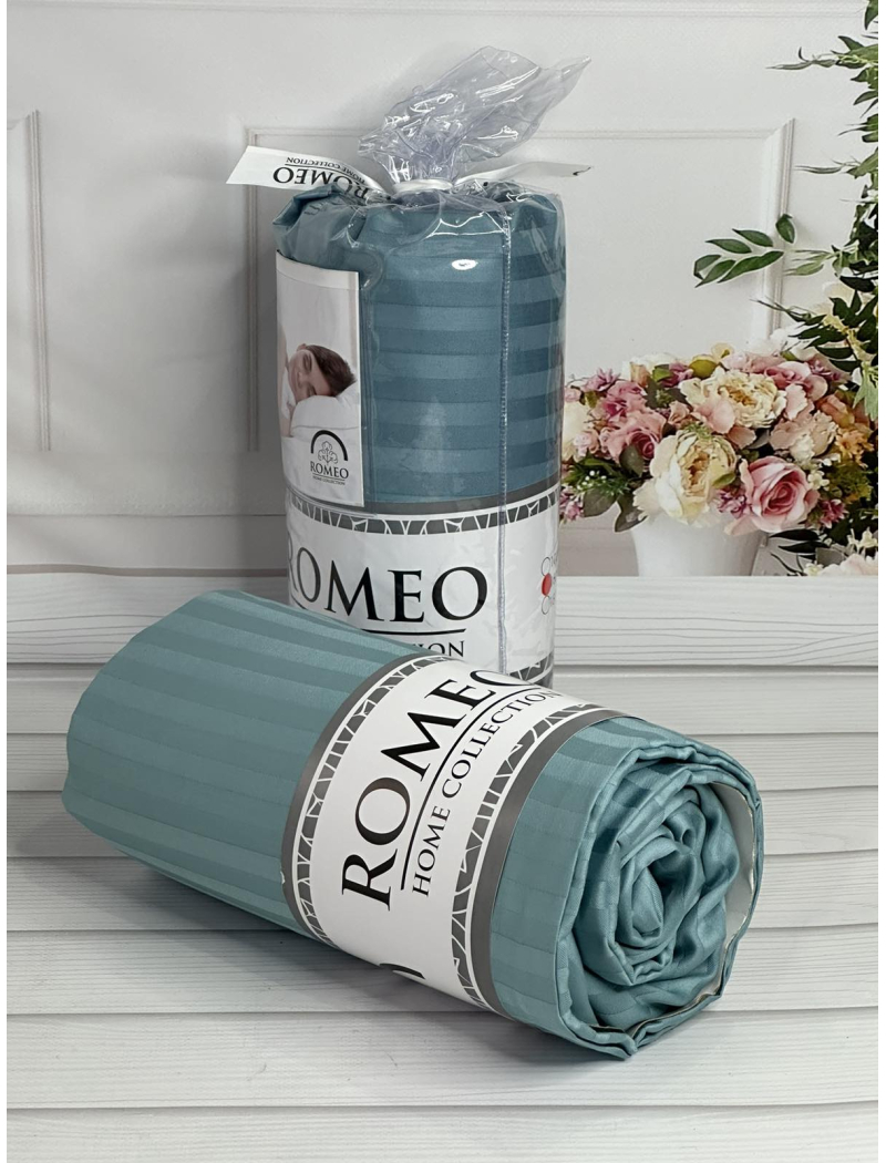 Line Sky 160х200см. Простирадло на резинці. Сатин-страйп. Romeo Туреччина.