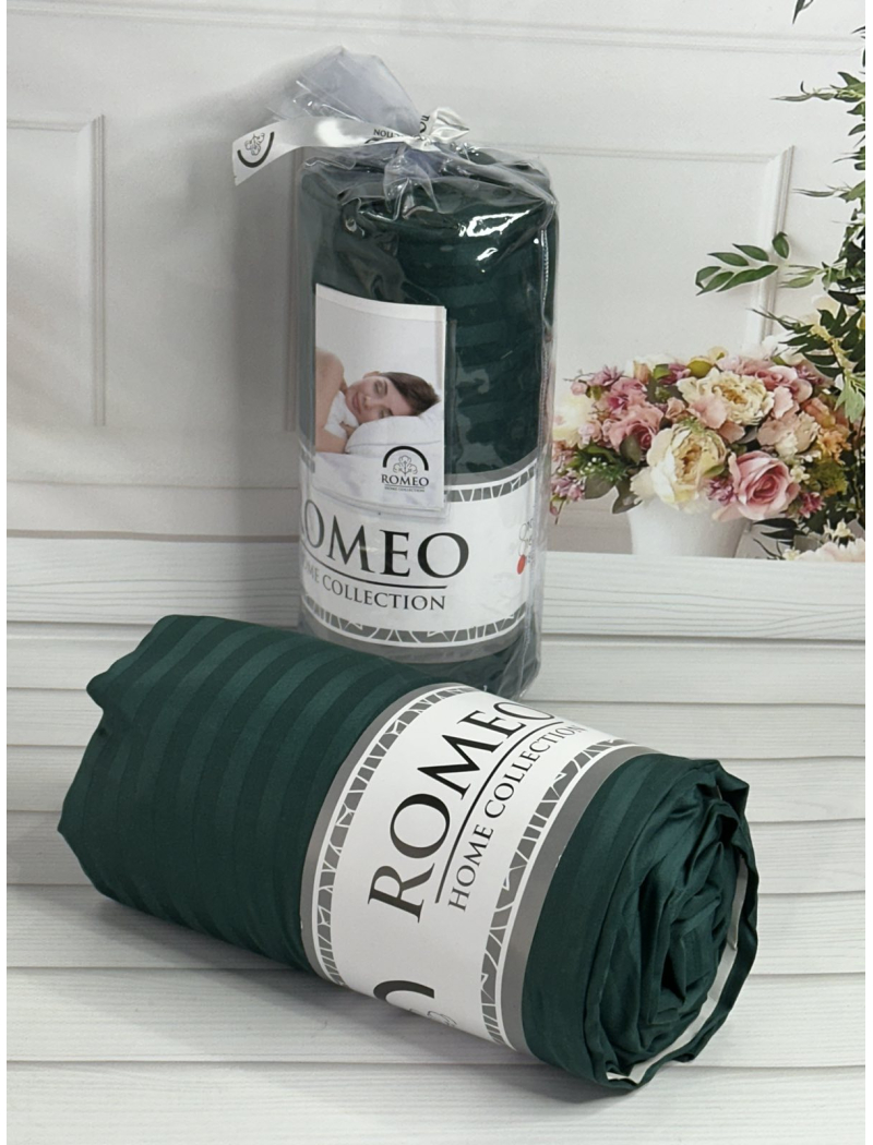 Line Yesil 180х200см. Простирадло на резинці. Сатин-страйп. Romeo Туреччина.