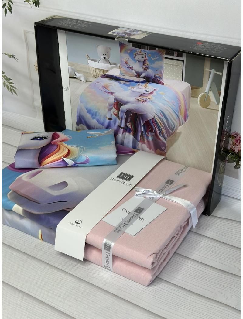 Edinorog дитяча полуторна постільна білизна. Ранфорс. Romeo home Туреччина.