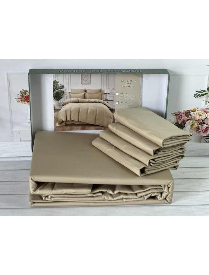 Bej сатинова постільна білизна євро розміру. Word of dream.