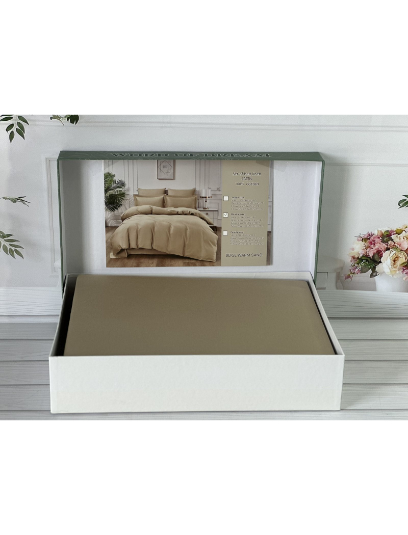 Bej сатинова постільна білизна євро розміру. Word of dream.