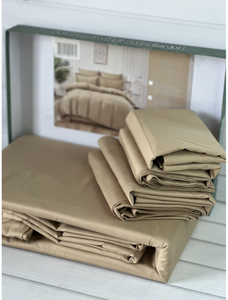 Bej сатинова постільна білизна євро розміру. Word of dream.