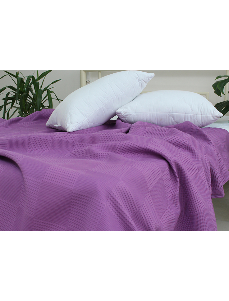 Простынь-покрывало пике 200х235 см. Клетка лаванда