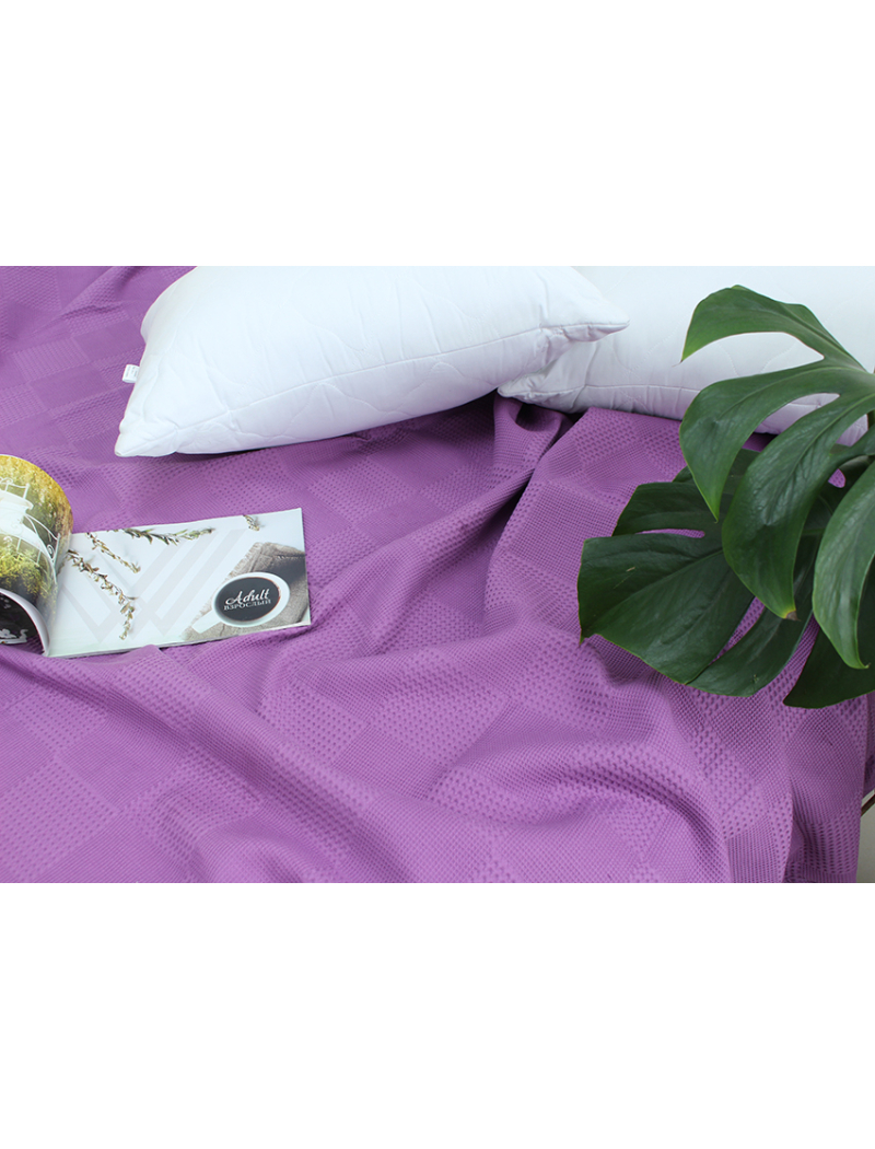 Простынь-покрывало пике 200х235 см. Клетка лаванда