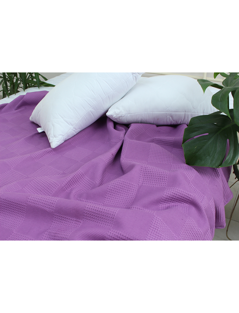 Простынь-покрывало пике 160х235 см. Клетка лаванда