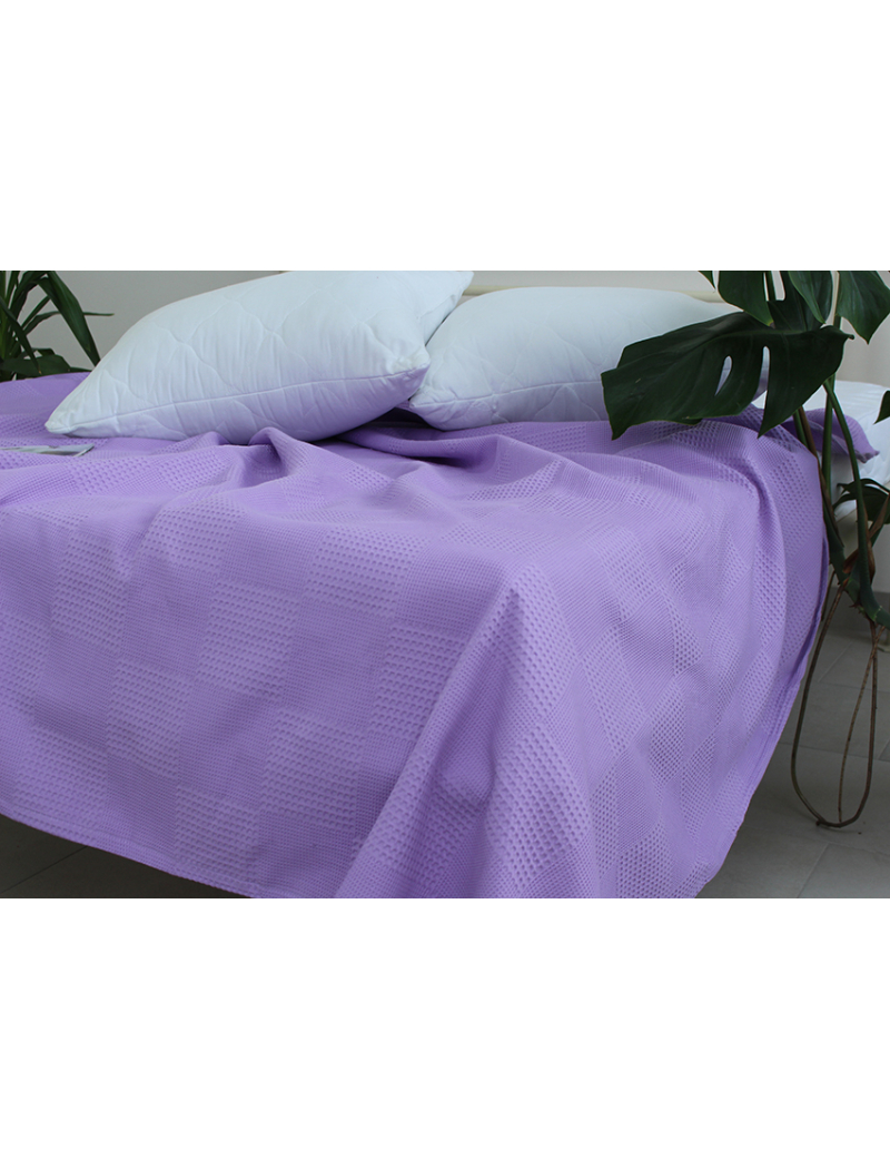 Простынь-покрывало пике 200х235 см. Клетка сиреневая