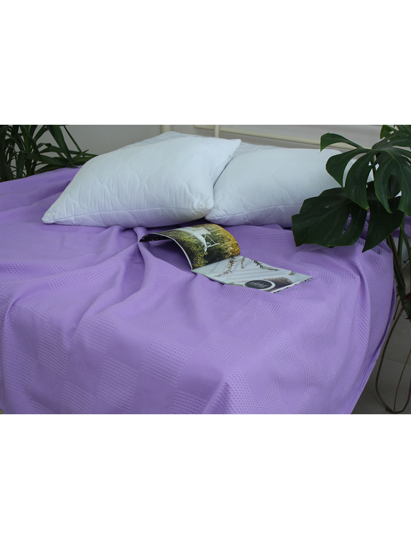 Простынь-покрывало пике 160х235 см. Клетка сиреневая