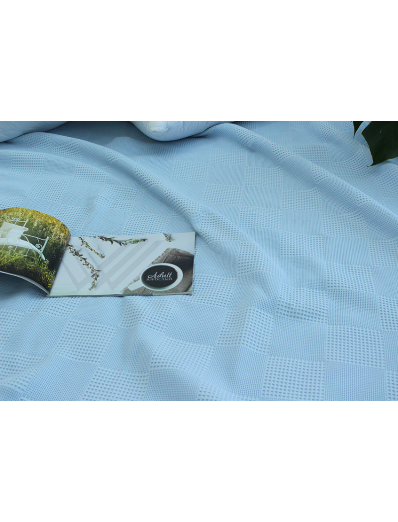 Простынь-покрывало пике 200х235 см. Клетка голубая
