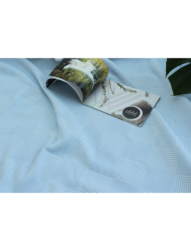 Простынь-покрывало пике 160х235 см. Клетка голубая