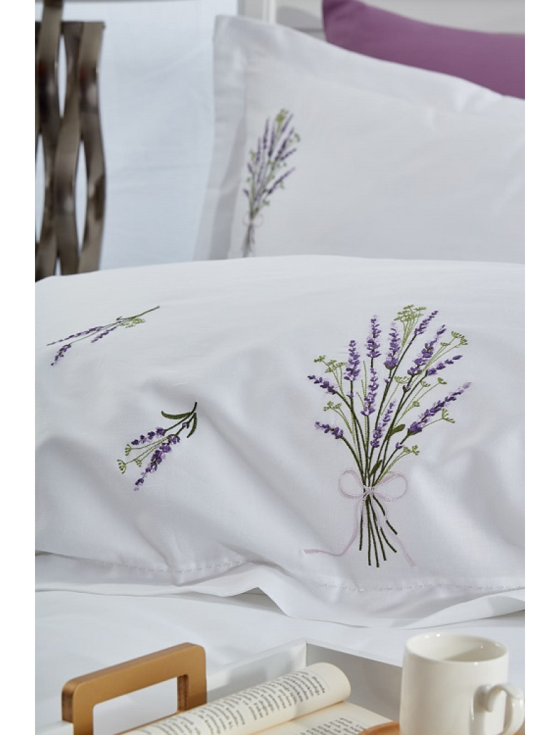 Lavender сатинова постіль з вишивкою. Євро розмір. Dantela vita Туреччина.