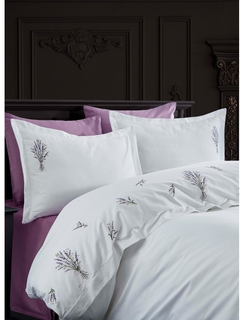 Lavender сатинова постіль з вишивкою. Євро розмір. Dantela vita Туреччина.