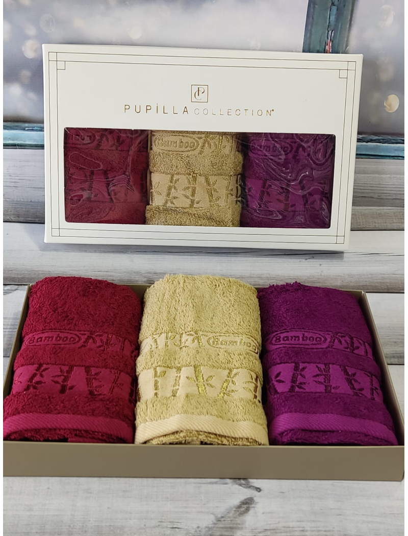 Pupilla Gold bordo 3в1 30х50см., бамбуковий набір кухонних рушників.